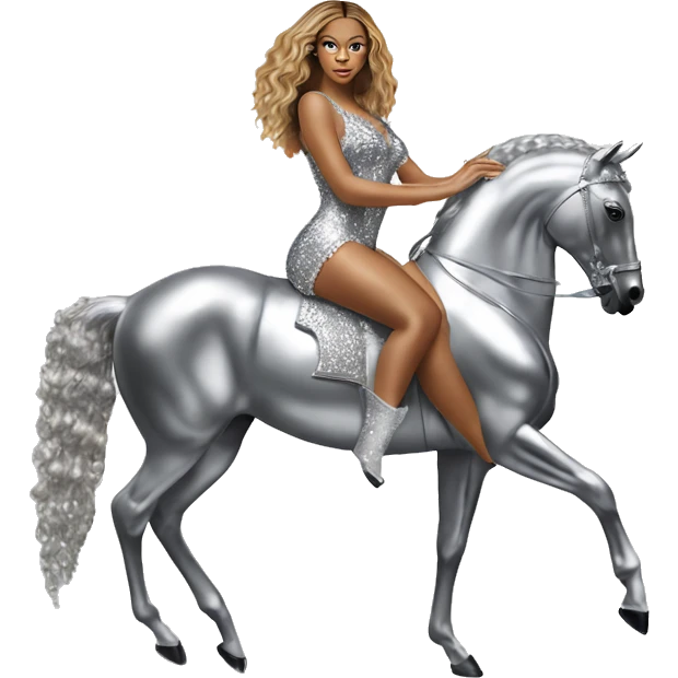 beyonce awearing silver crystal leotard sitting on silver horse renaissance album cover emoji
