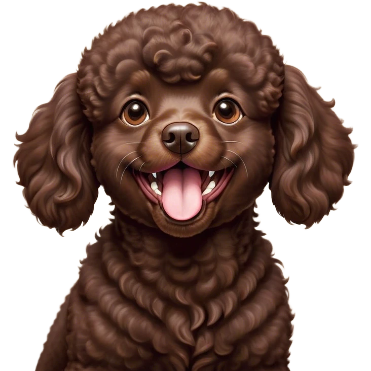 Cinematic Cute Yawning Chocolate Poodle Portrait Emoji, Head tilted slightly with a dramatic, wide-open yawn, displaying a soft, curly chocolate Fur with a refined texture, floppy ears slightly drooping, round brown eyes barely open in drowsy contentment, Simplified yet irresistibly adorable features, highly detailed, glowing with a soft, cozy glow, high shine, relaxed yet expressive, stylized with a touch of whimsy, bright and endearing, soft glowing outline, capturing the essence of a sleepy yet affectionate companion, so drowsy it feels like it could stretch right out of the screen and curl up for a nap! emoji