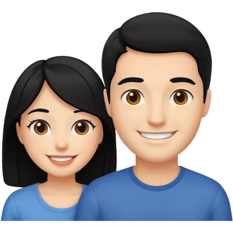 A couple with black hair and even skin smiling emoji