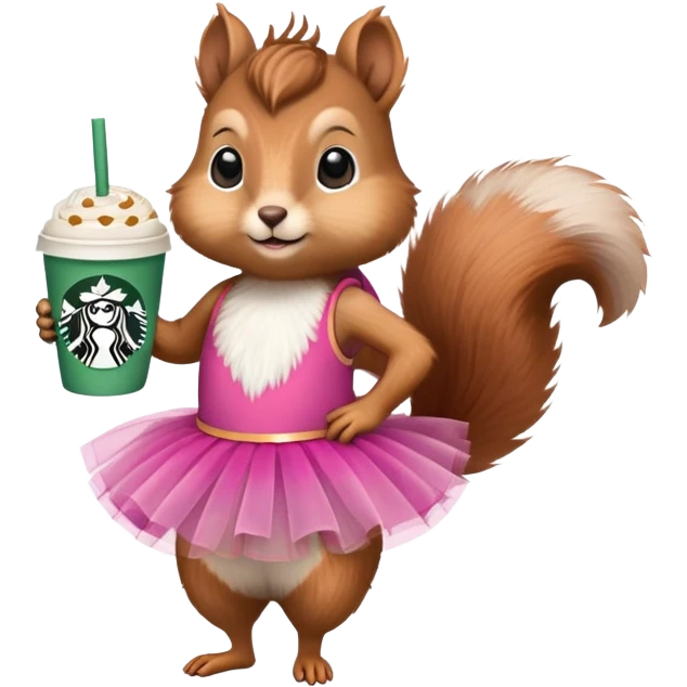 squirrel in a tutu holding a starbucks emoji