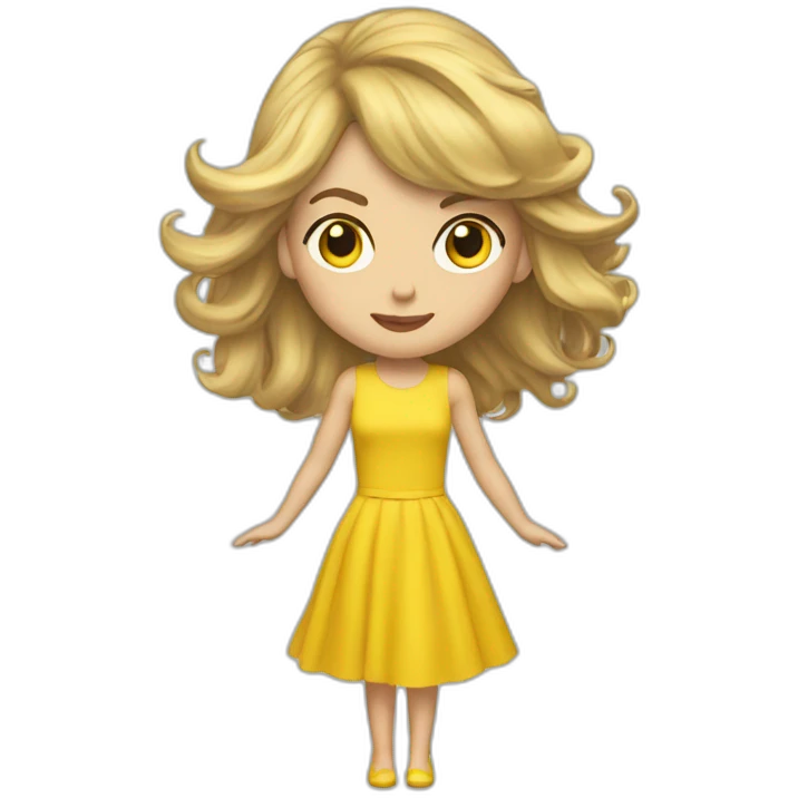 Taylor swift with a yellow dress and hair in the wind emoji