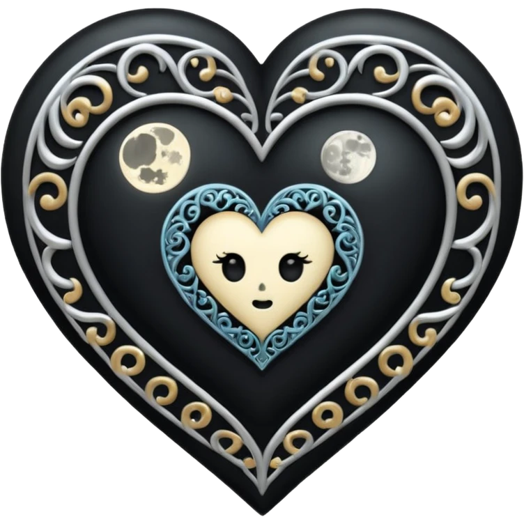 emo heart with full moon and silver filigree emoji