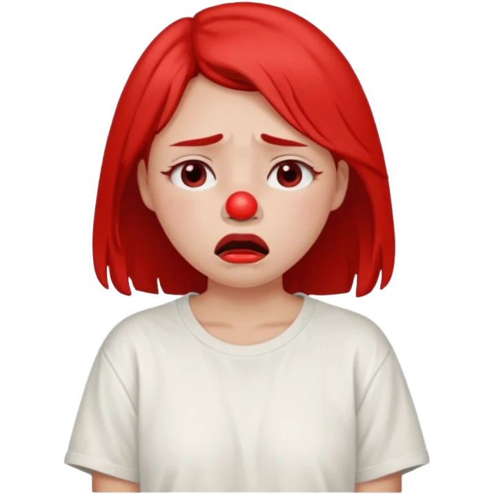 a pretty bratz fair girl crying with a red nose from crying in a loose oversized off white tshirt  emoji