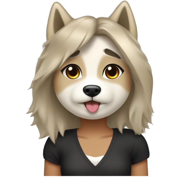 Husky beige doré à côté une fille aux cheveux noirs qui lui fait un bisou sur la joue emoji