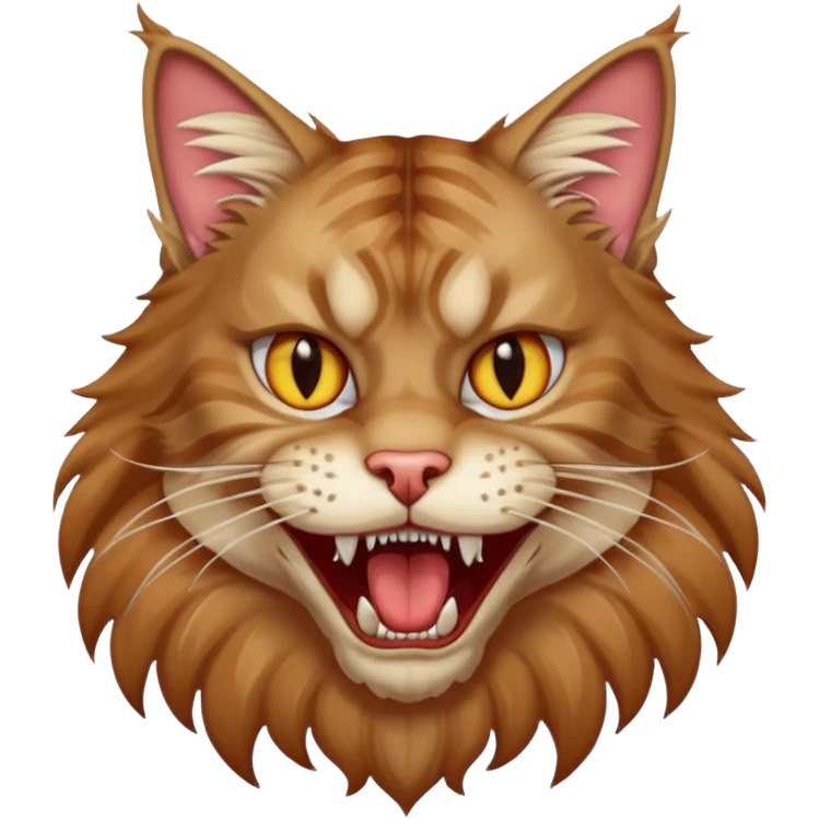Realizza un gatto di razza maine coon con denti affilatissimi e cattivissimo emoji