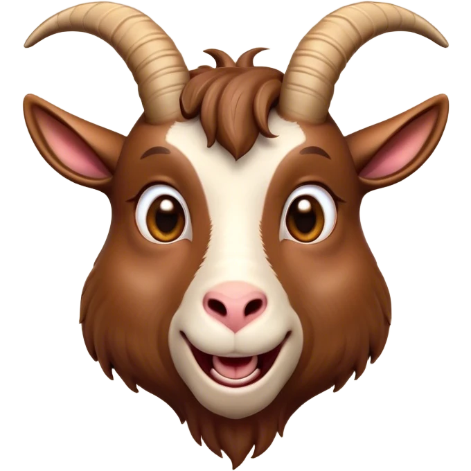 Cinematic Comical Brown Goat Portrait Emoji, Head tilted dramatically with an exaggeratedly amused expression, featuring a sleek brown fur with distinct, quirky curved horns, wide, expressive eyes filled with playful disbelief, Simplified yet hilariously expressive features, highly detailed, glowing with a slightly sassy glow, high shine, dramatic yet playful, stylized with an air of cheeky mischief, bright and endearing, soft glowing outline, capturing the essence of a spirited and over-the-top goat, so meme-worthy it feels like it could side-eye its way into internet fame instantly! emoji