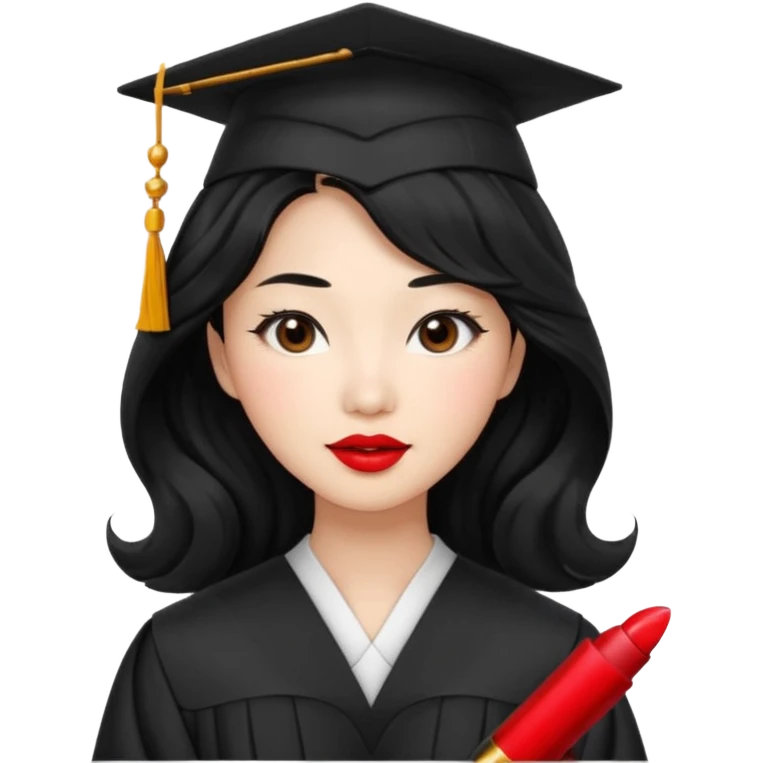 Graduate asian black hair with wavy hair long  with red stash  emoji