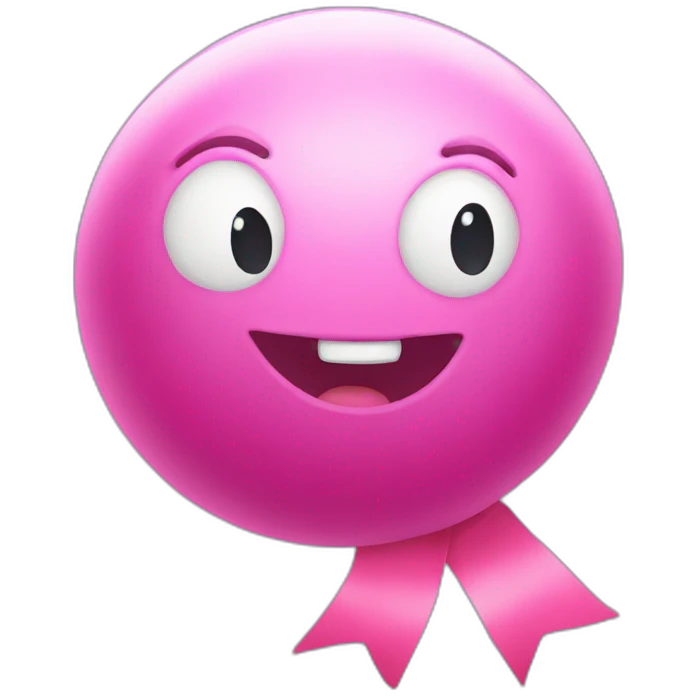 pink ball character without mouth and big ribbon emoji