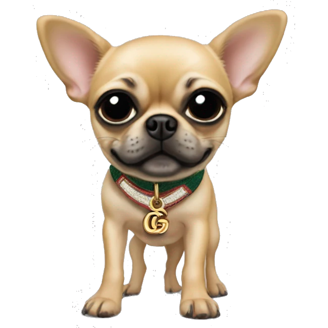 Chihuahua pug mix wearing Gucci sliders emoji