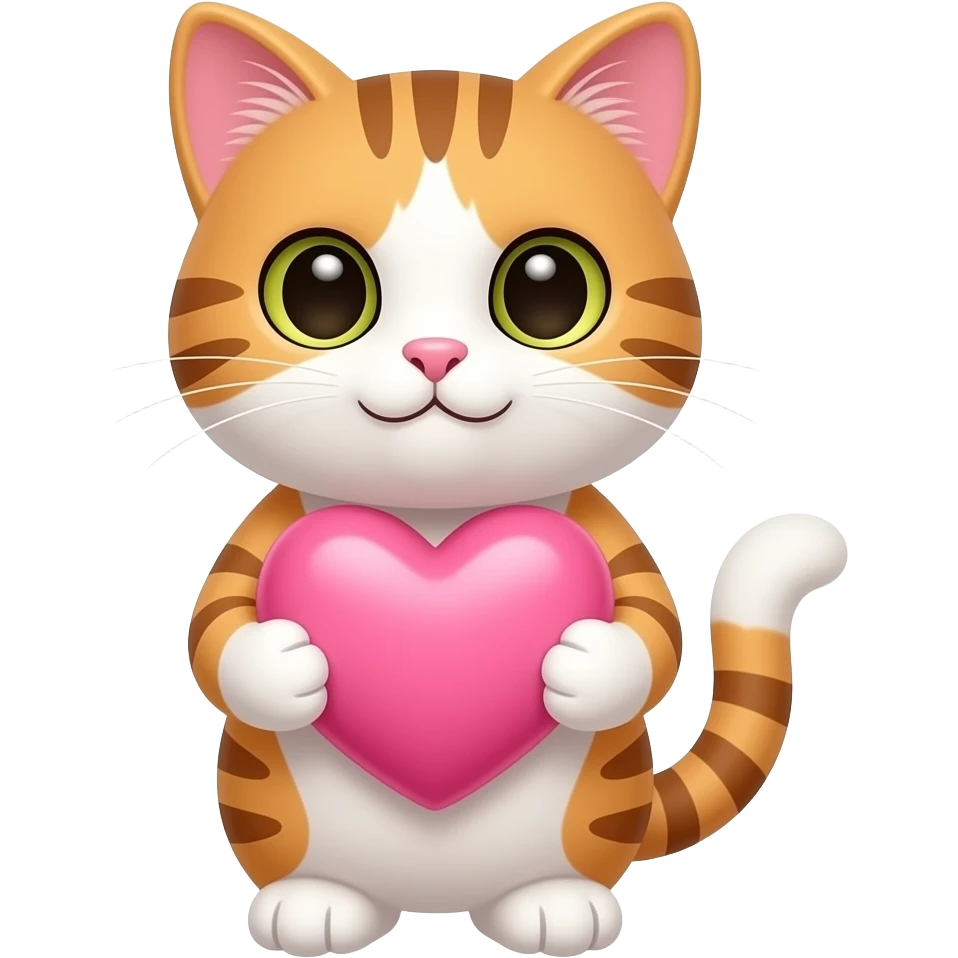 Cute cat holding a pink heart emoji