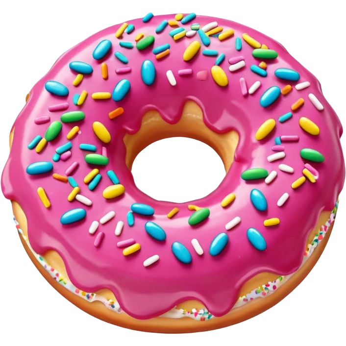 playful donut with pink icing and lots of colorful sprinkles, emoji style emoji