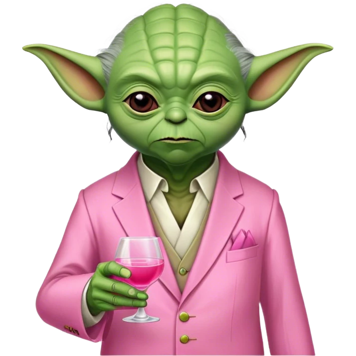 Master Yoda in pink suit holding pink tequila shot emoji