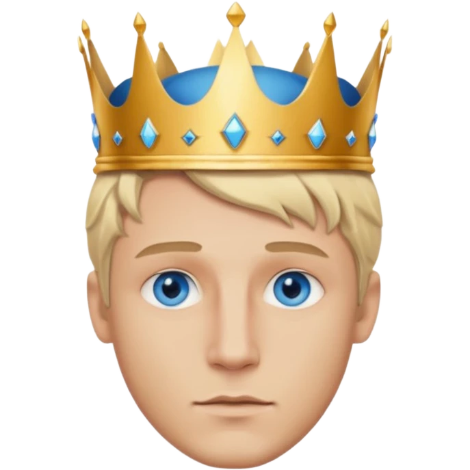 Man with blue eyes, blonde hair, and defined jawline wearing king crown emoji