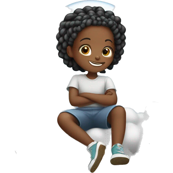 Small black child with cornrows floating and sitting on a cloud  emoji