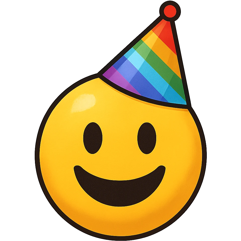 yellow face with rainbow party hat emoji, digital illustration emoji