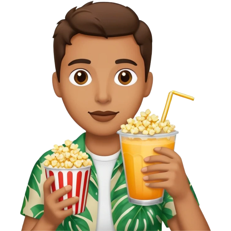 drinking tropical drink and holding popcorn emoji