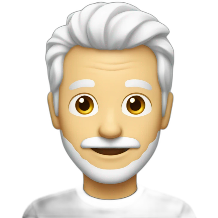 Create an emoji of a man smiling, with white hair and with a short but neat white beard and moustache emoji