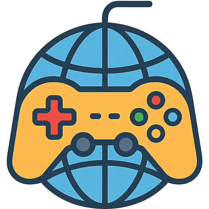 icon style of a gaming controller whose body is a globe with meridian lines emoji