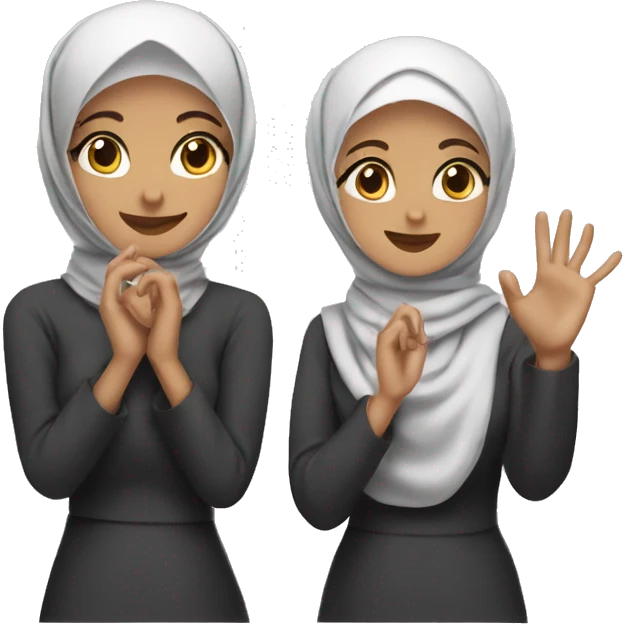 two hijabis making hand love sign emoji