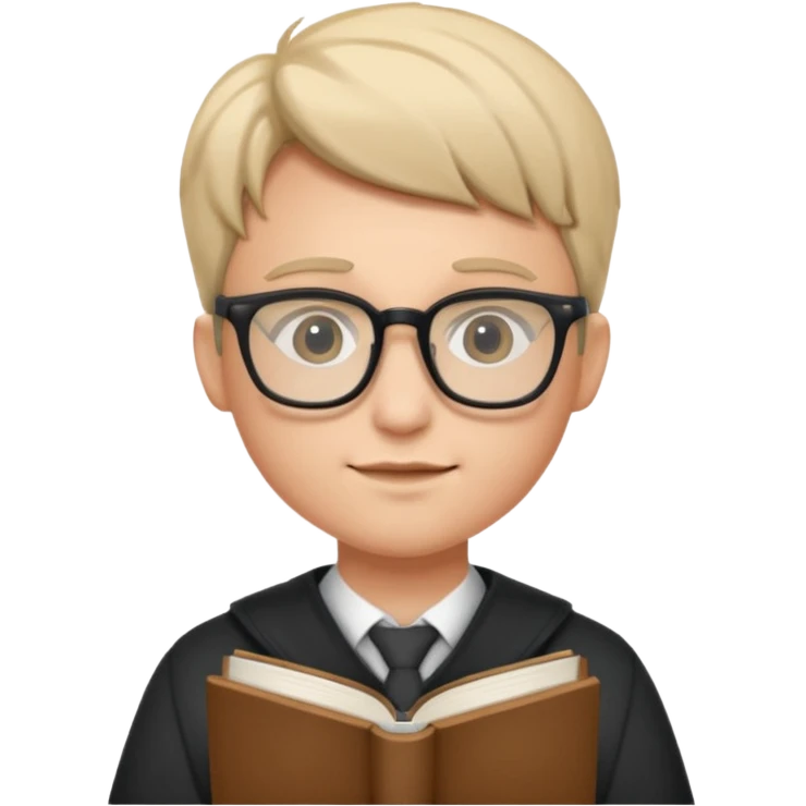 A student wearing glasses, hold book in front of their chest emoji