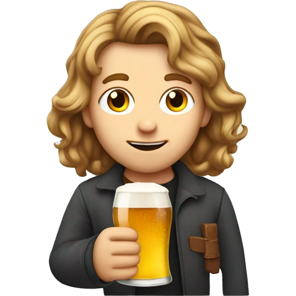 Ein Junge mit hellbraunen Haaren und Ziegenbart mit Bier in der Hand  emoji