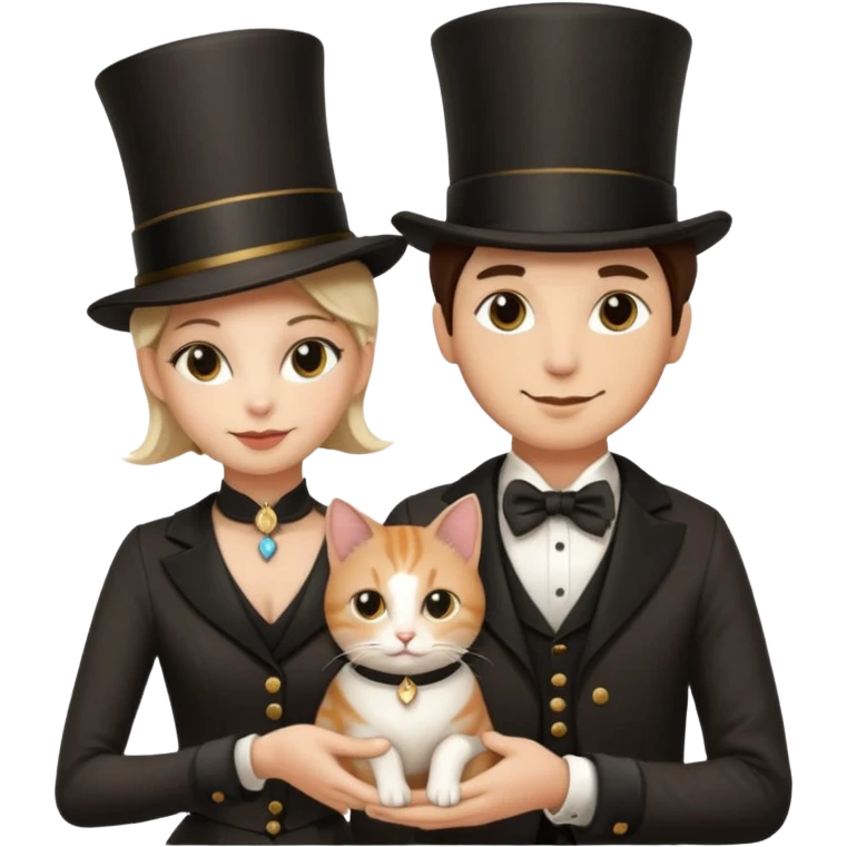 magician couple and their pet cat emoji