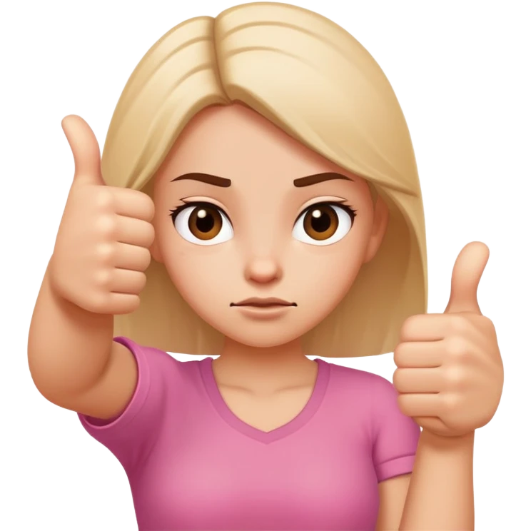 Cartoon girl showing ambivalence with one hand thumbs up and one hand thumbs down, indecisive face emoji
