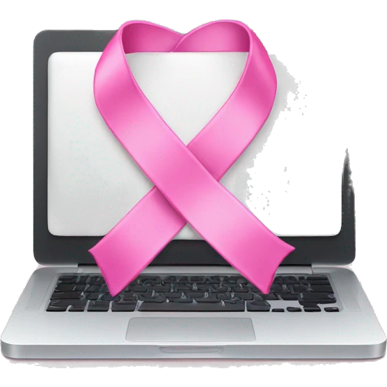 White laptop with pink ribbon emoji