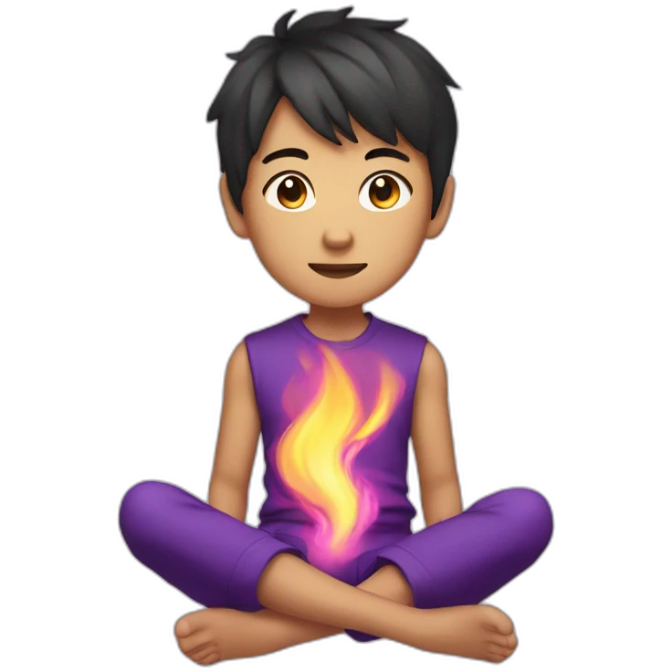 asian boy with glowing purple flame around him while sited with legs crosed emoji