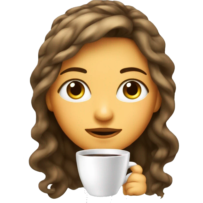 Chica blanca ojos claros medio verdes y cabello coló miel con ondas tomando café  emoji