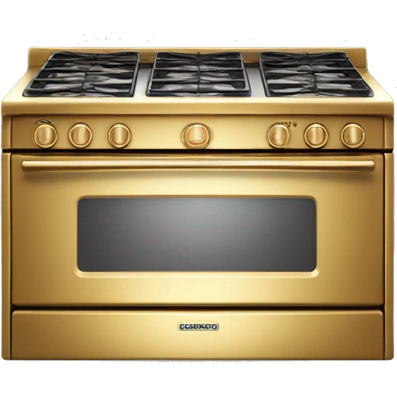 Realistic front facing shiny gold stove top oven. emoji