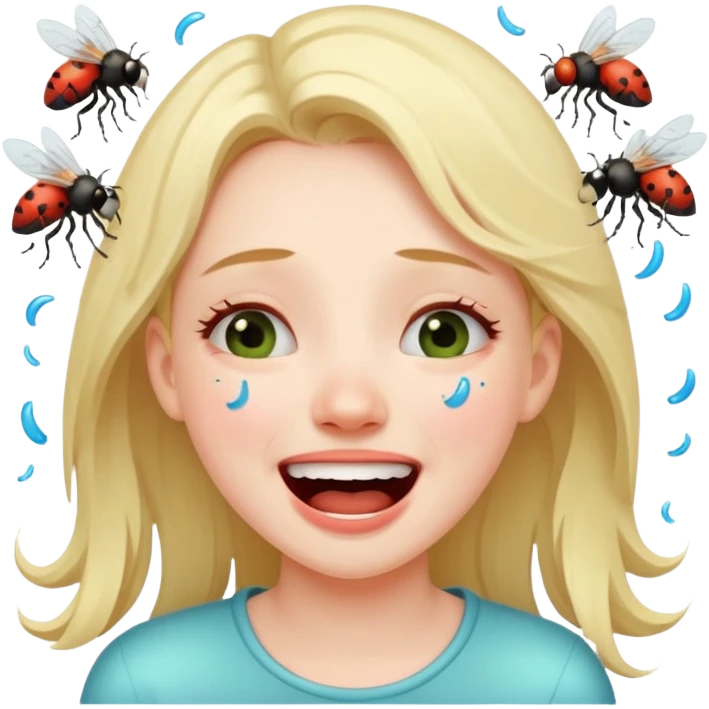 Caca fille qui pu et pleure de rire avec des mouches autour emoji