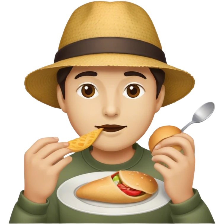 A human wearing a hat and also eating a hat  emoji