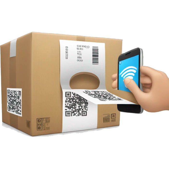 hand with phone scanning a parcel's qr-code emoji