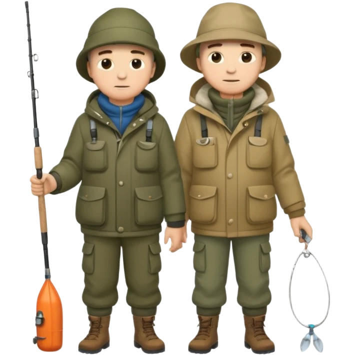 Father and son in fishing gear are cold full body emoji