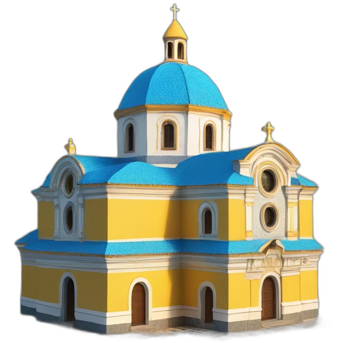 Catholic Temple from La Piedad Michoacán like church of Cúpula de Santa María del Fiore with the dome with tiles yellow and blue in 3D animation effect emoji