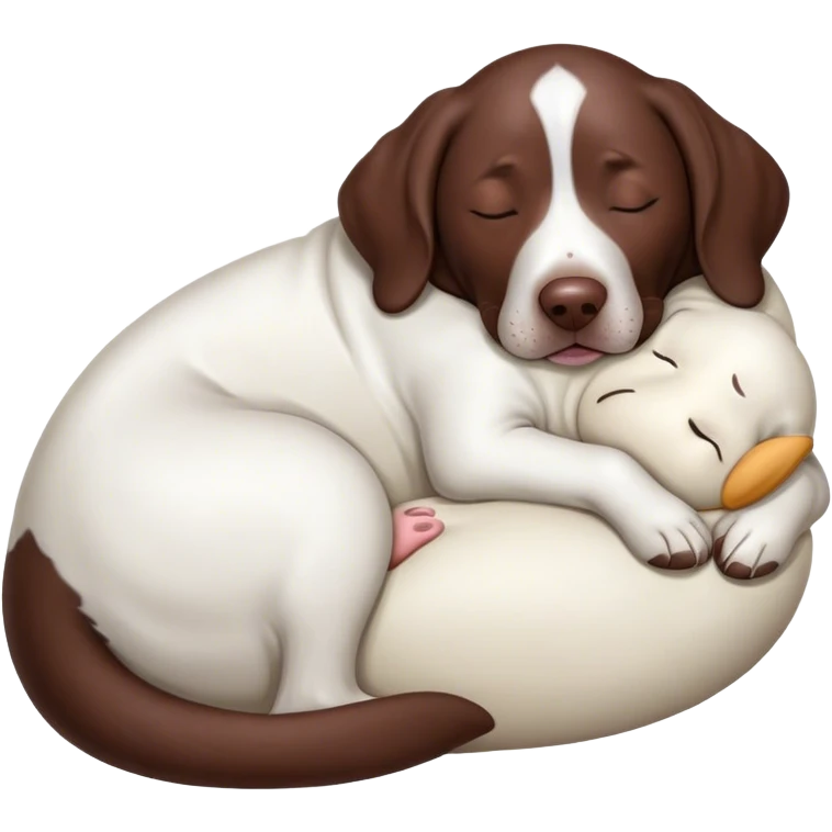 Cinematic Meme-Worthy Chubby Sleeping German Pointer Portrait Emoji, Head resting peacefully with a contented smile, showcasing a delightfully chubby build and a luxuriously soft liver and white coat, eyes shut in a serene nap, Simplified yet hilariously adorable features, highly detailed, glowing with a soft, drowsy light, high shine, relaxed and utterly lovable, stylized with an air of playful laziness, bright and heartwarming, soft glowing outline, capturing the essence of a comically sleepy hunter, so meme-worthy it feels like it could instantly become the next viral sensation of adorable slumber! emoji