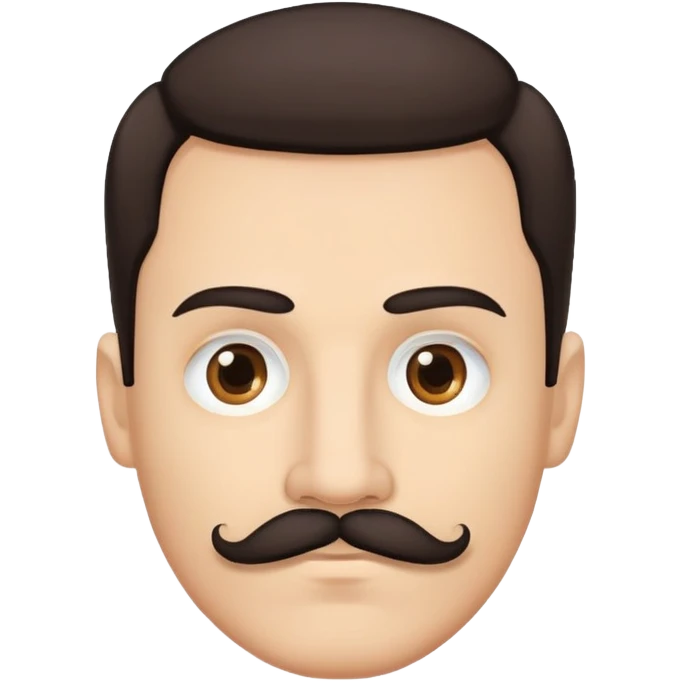 man face with mustache, medium eyes, medium light skin, dark hair, no neck emoji