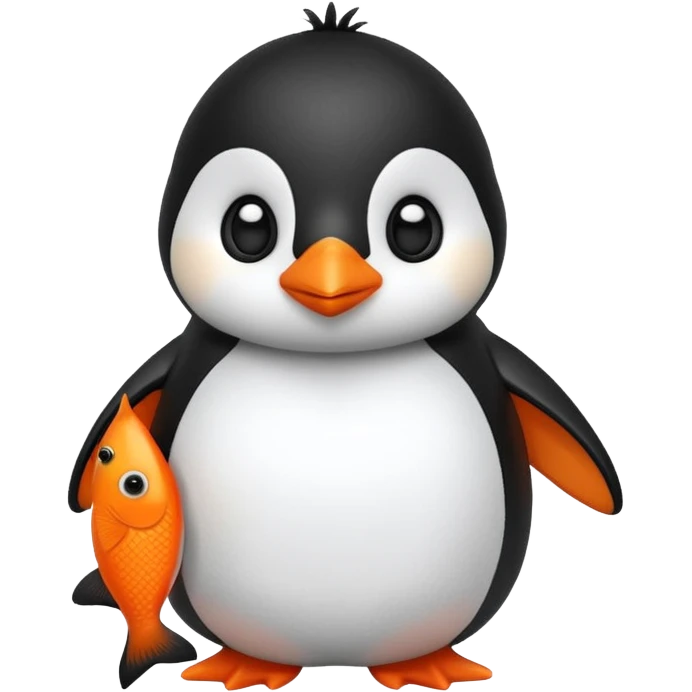 A cute penguin doll holding an orange fish. emoji
