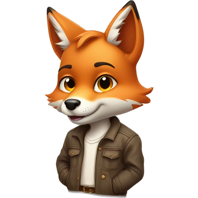 adorable adult male fox cub dressed in casual and playful human clothes. He thinking about something emoji