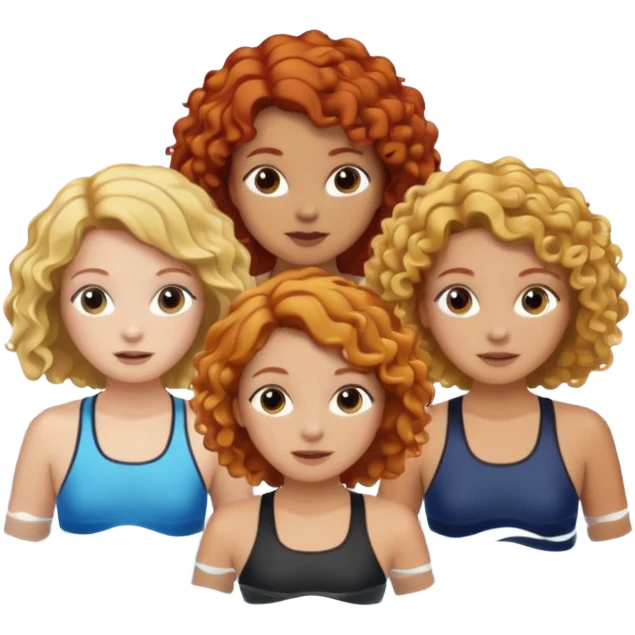 3 girls swimming one red head curly hair, one blonde straight hair, and one medium dark blonde light brown straight hair emoji