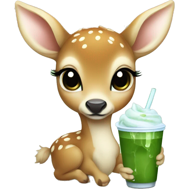 baby deer drinking iced matcha latte  emoji