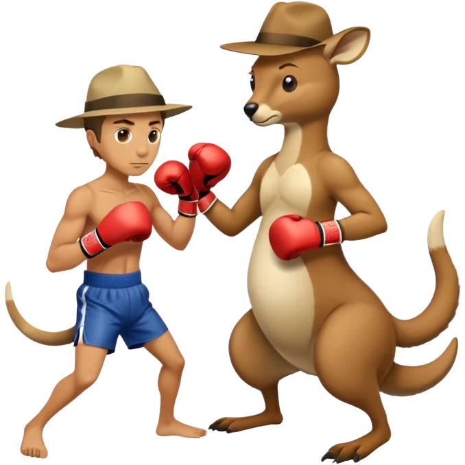 man in an Australian hat boxing with a kangaroo emoji