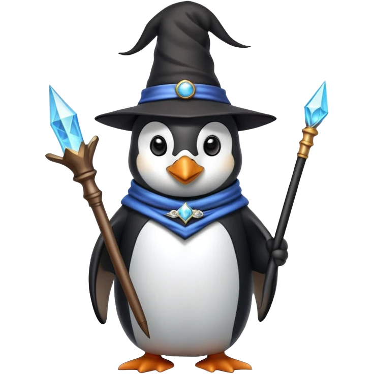 penguin wizard with a wand and pointed hat emoji