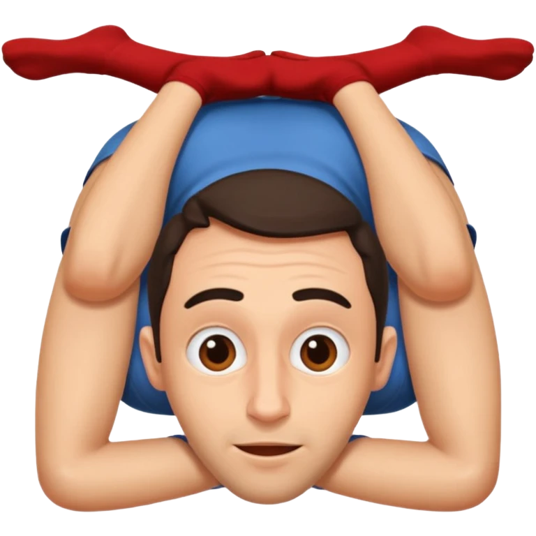 Claudio Vieira De Oliveira, sitting and looking at the viewer, head upside-down, simple background emoji