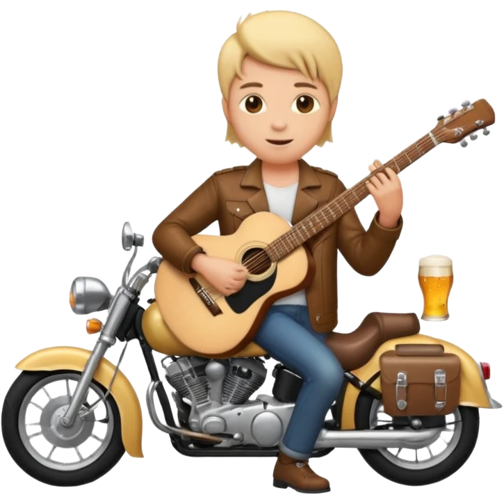 We're creating a quiz for a New Year's Eve team. The idea is that people have to guess which emoji belongs to which person from three emojis. Now it's up to you to make one whole emoji from the following  emojis.  🏍🎸🍻👦 emoji