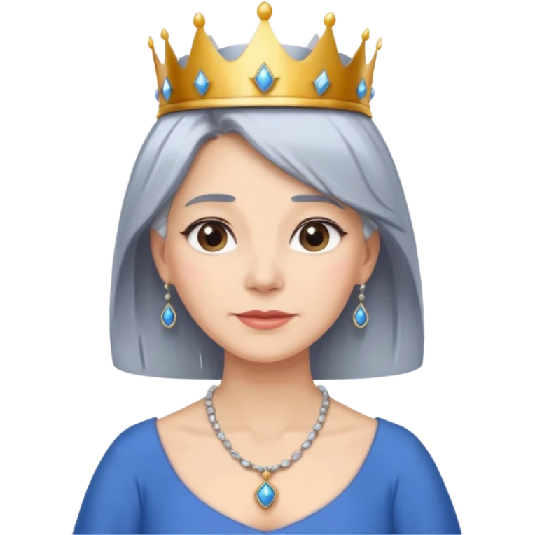 gray hair ladies with necklace and crown, with blue dress emoji