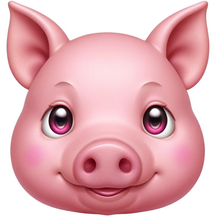 Cinematic Cute Pig Portrait Emoji, Head tilted playfully and inquisitively, featuring a glossy rosy-pink hide with a cute snout and a subtle natural sheen, round, sparkling beady eyes filled with curiosity, Simplified yet irresistibly adorable features, highly detailed, glowing with a warm, friendly glow, high shine, affectionate and lively, stylized with a touch of farmyard whimsy, bright and endearing, soft glowing outline, capturing the essence of a mischievous yet loving pig, so playful it feels like it could oink out of the screen and into your arms! emoji