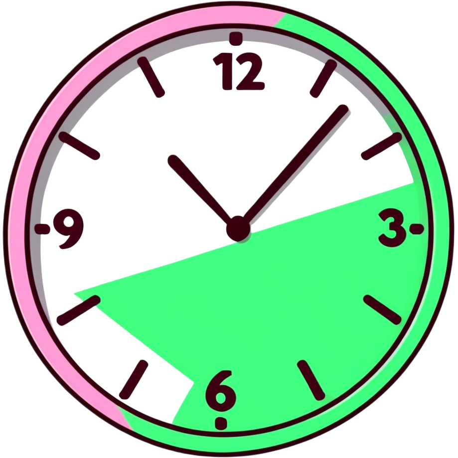 cartoon pink clock with numbers zooming away, energetic emoji