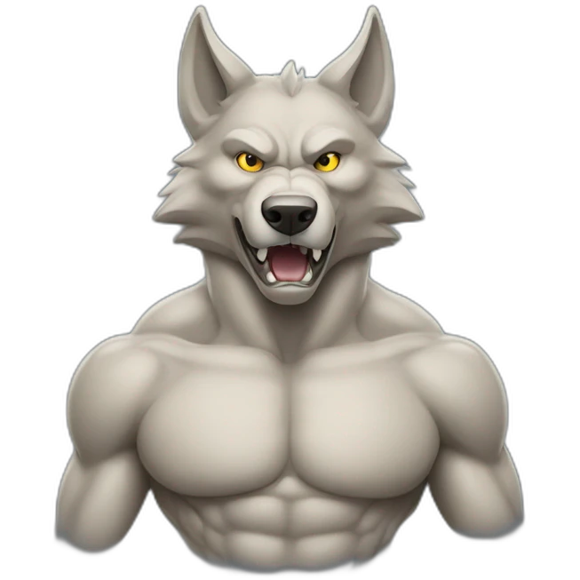 3 headed muscular, cartoon, anthropomorphic wolf emoji